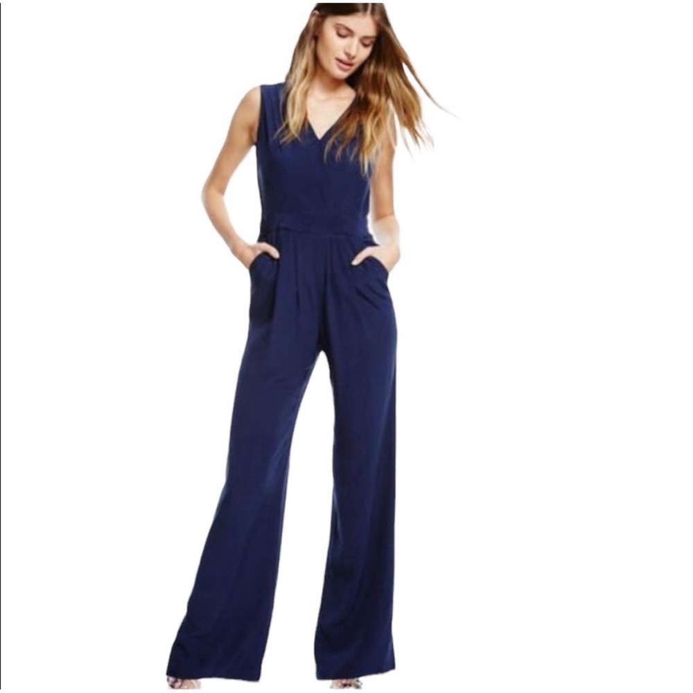 BODEN‎ Chic All in One Navy Blue Wide Leg Jumpsuit Size 4R Sleeveless Pockets